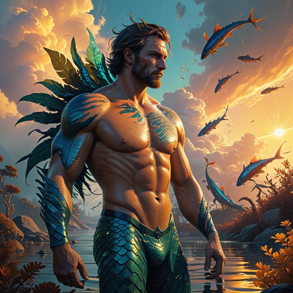 Majestic Merman in Dreamlike Water Realm
