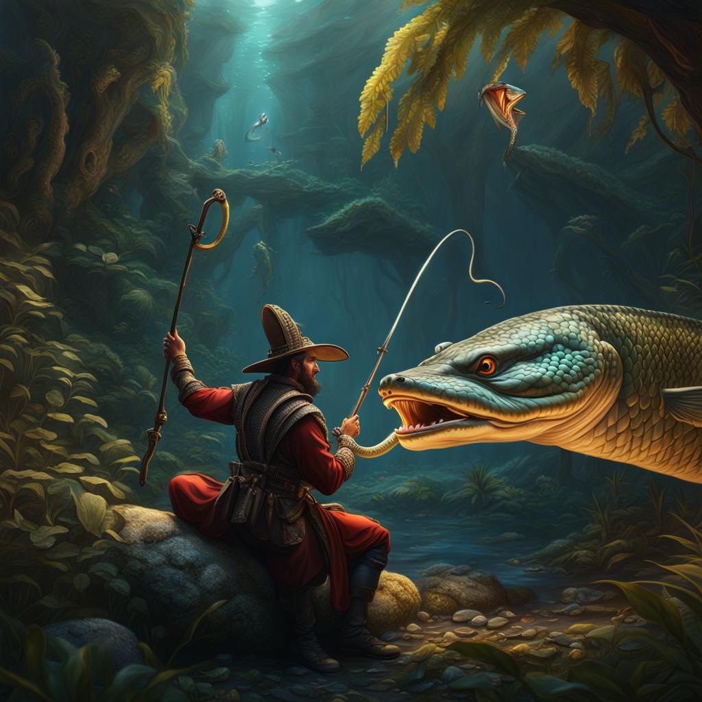 Snake Charmer Hypnotizing Pike: Fantasy Concept Art