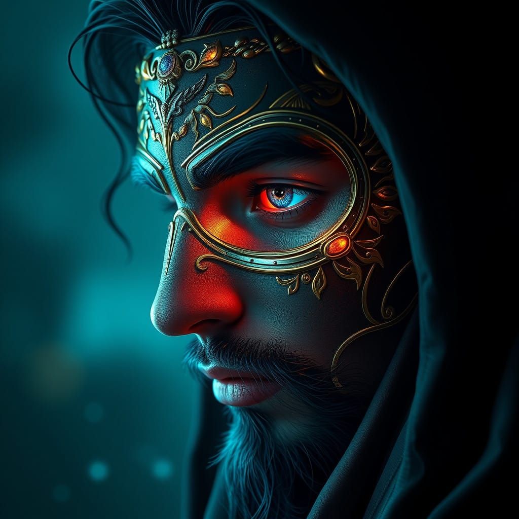 Gilded Pirate with Masked Eye in Dazzling Light