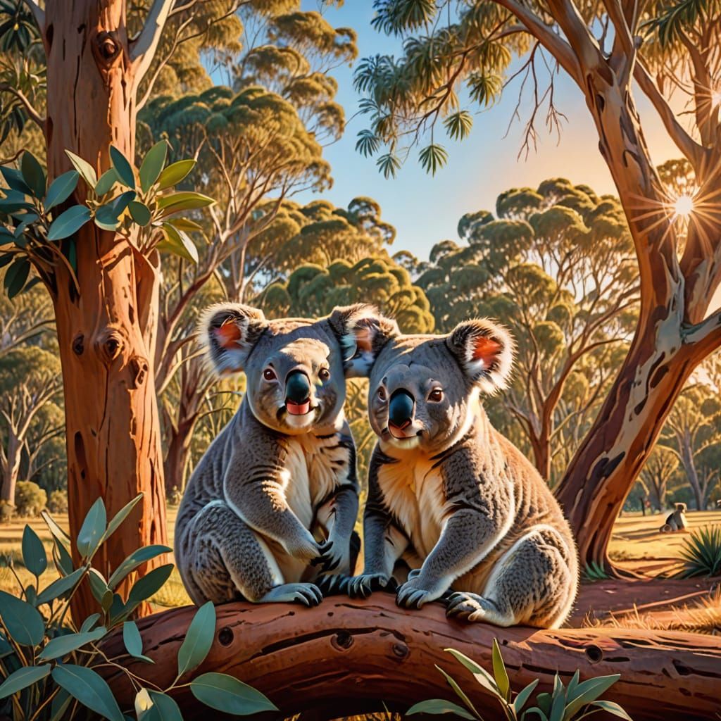 Koala and Kangaroo: Australian Impressionism Landscape