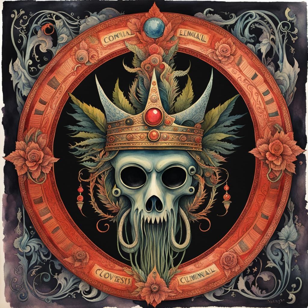 Occult Mascot with Baroque Crown in Watercolor