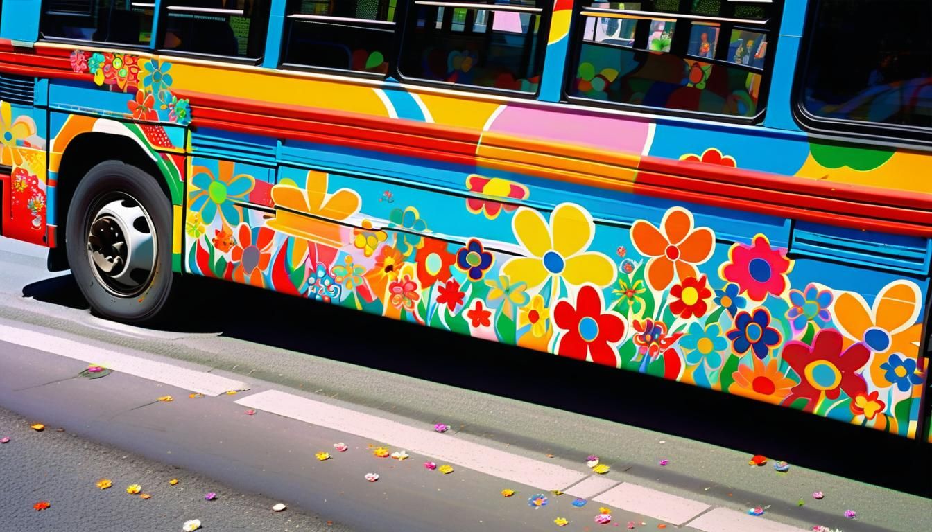 Psychedelic Pop Art Bus in Sunlight
