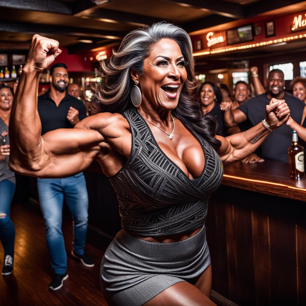 Curvy Latina Woman Dancing in a Moody Bar