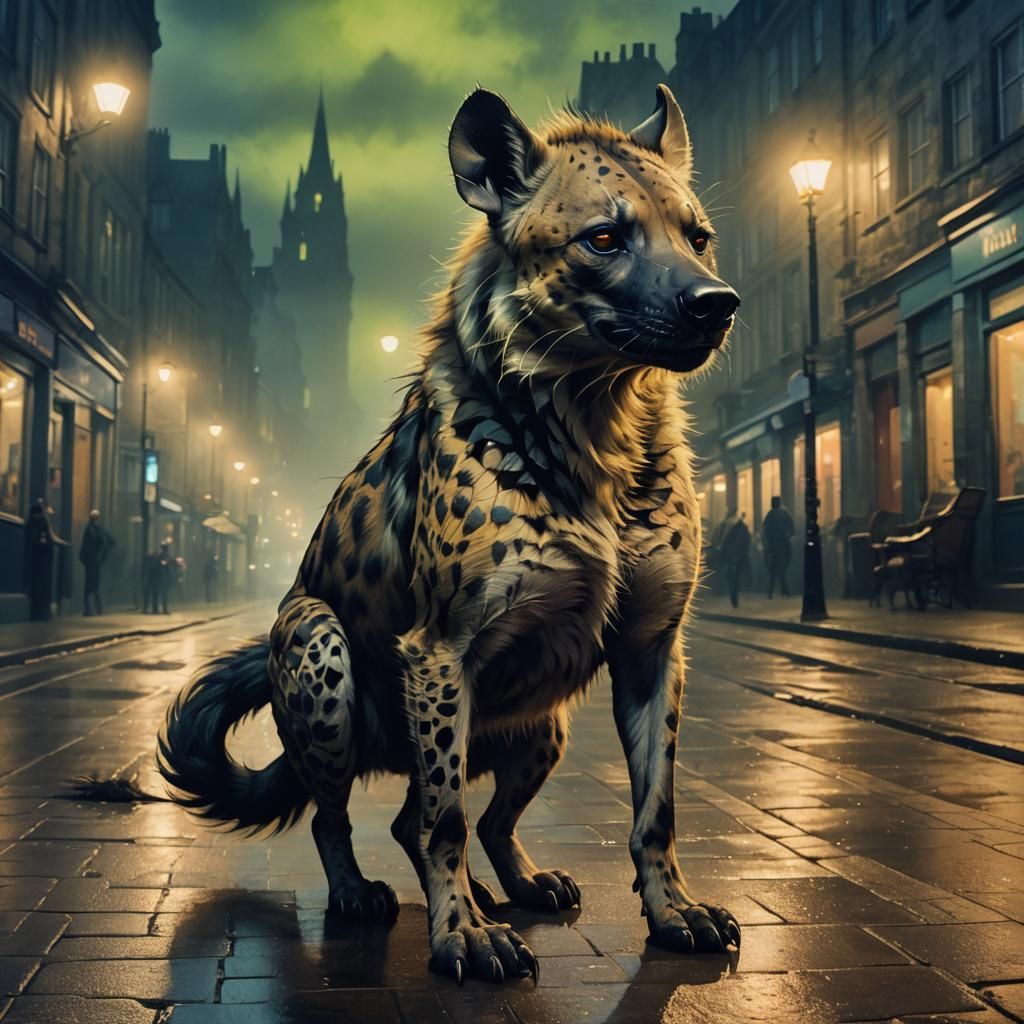Anthropomorphic Hyena in Edinburgh, Alcohol Ink Style