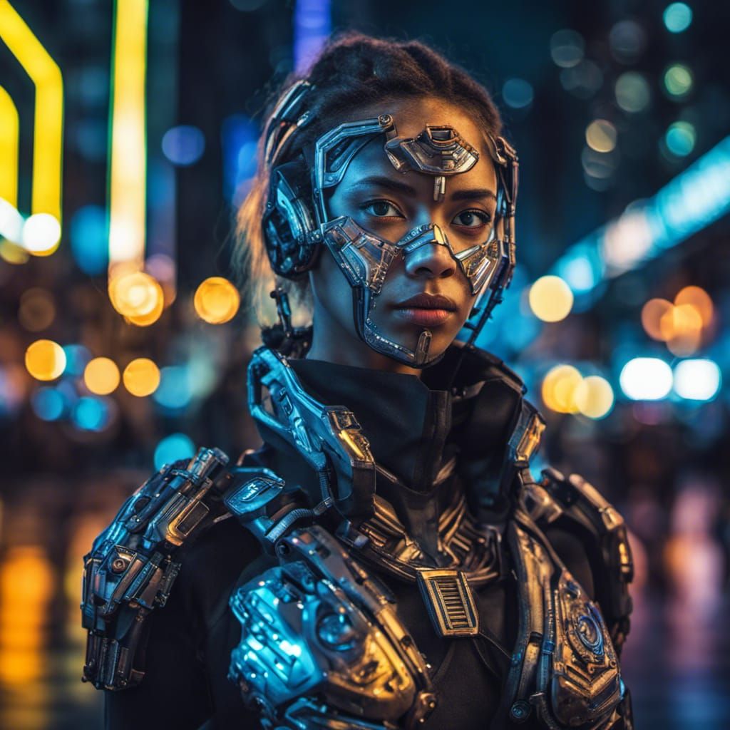 Neon City Cyborg Girl Portrait