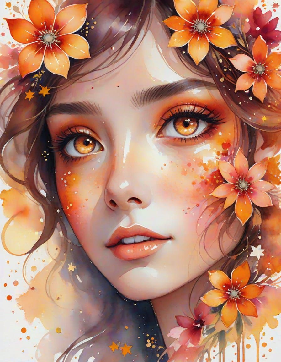 Sparkling Garnet Eyes in Vibrant Watercolor Portraiture