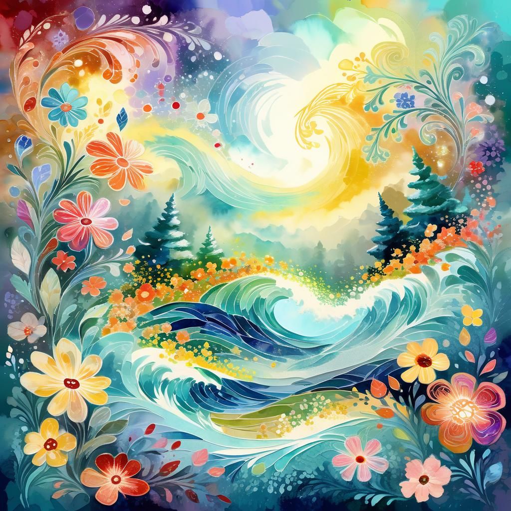 Dreamy Floral Serenity in Gouache Watercolor Style