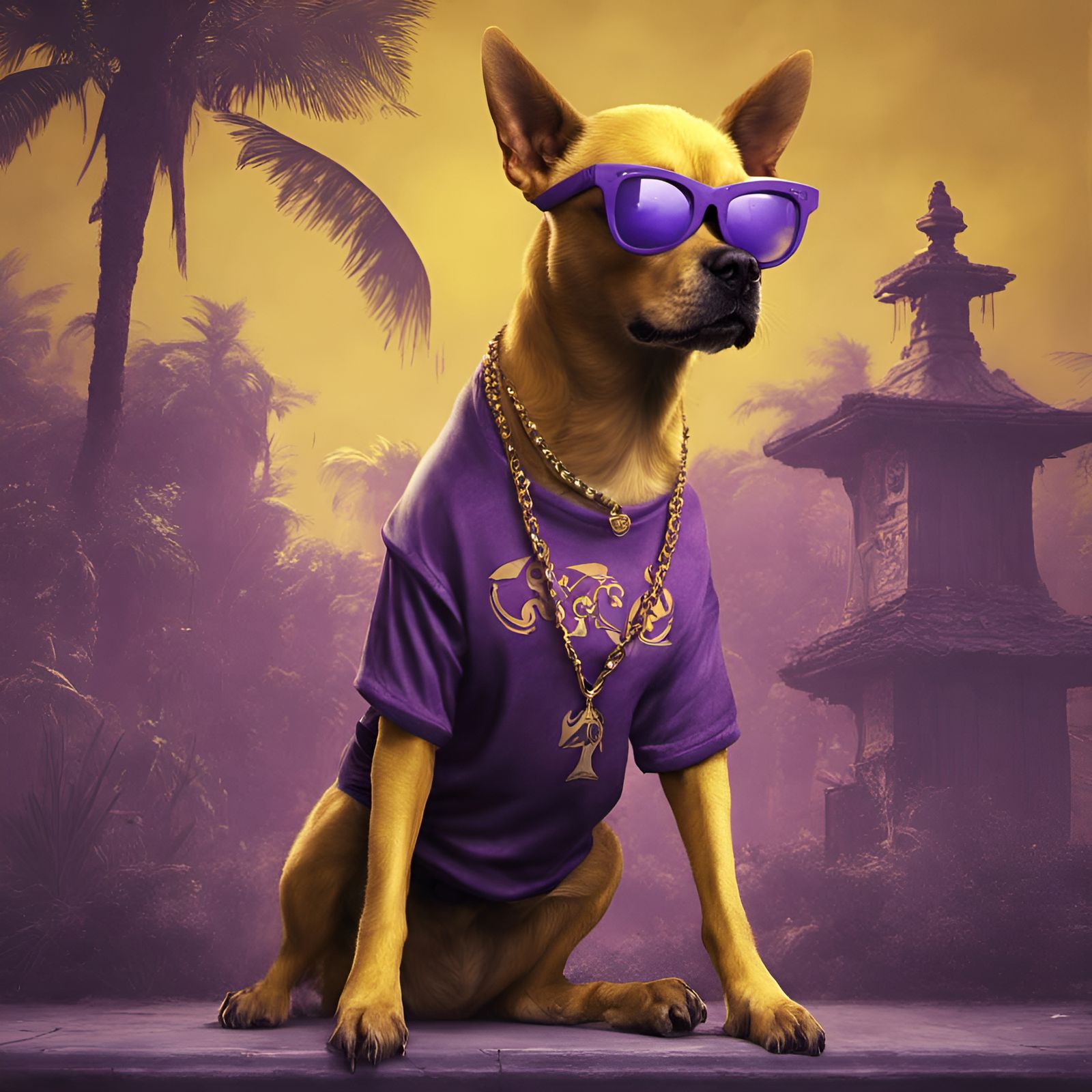 Dog in Chola Outfit, Detailed Matte Painting