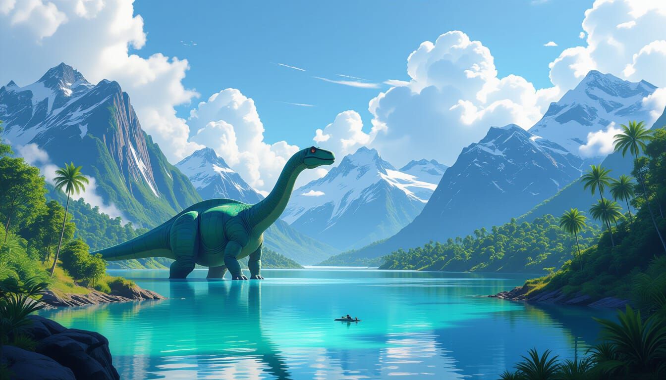 Cyberpunk City with Dinosaur in Neo-Futuristic Style