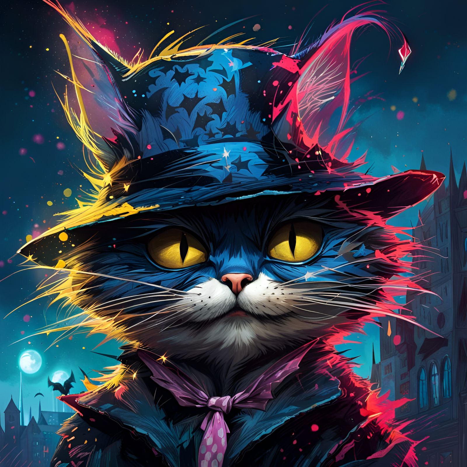 Cat in the Hat as Batman: Digital Portrait