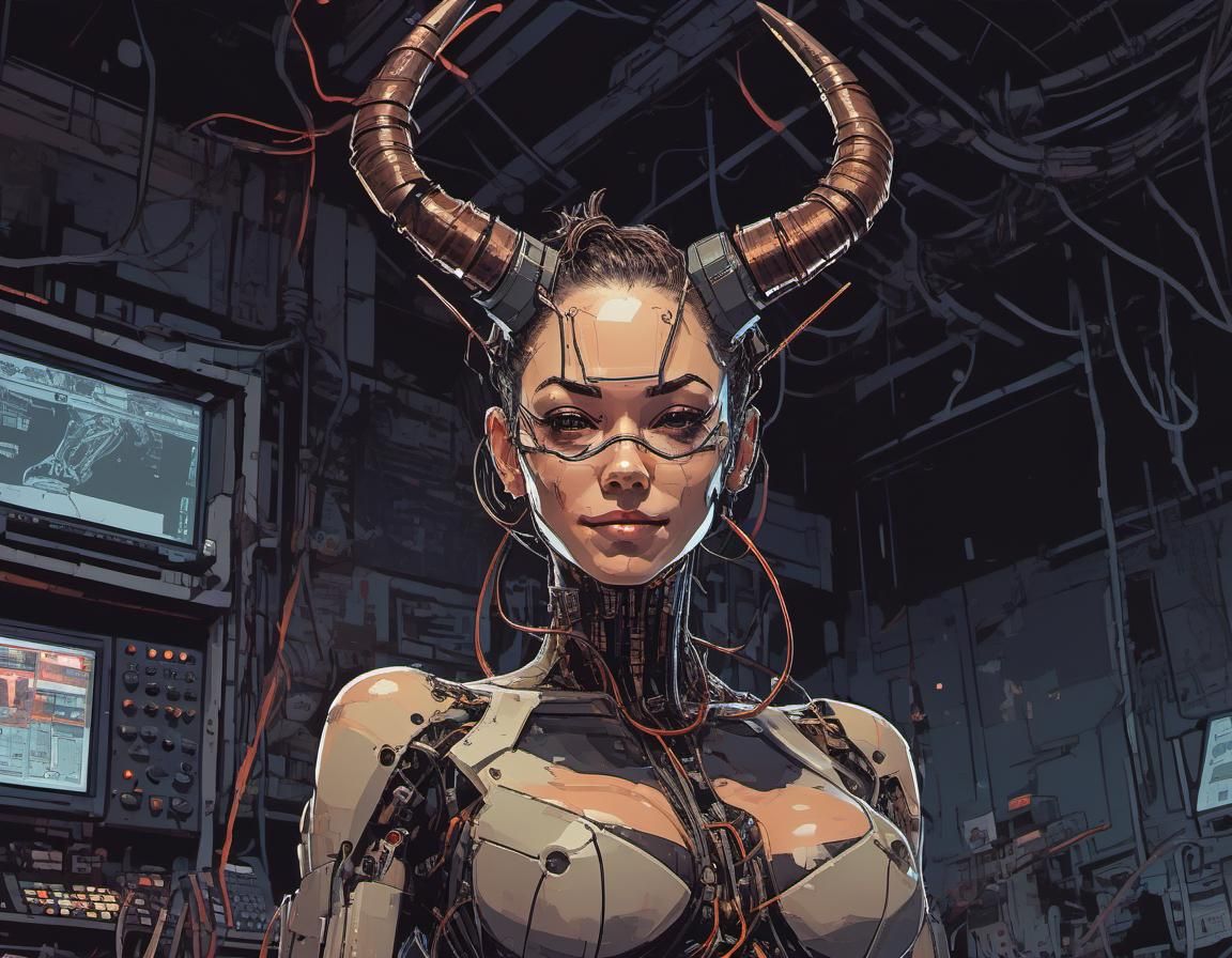 Smiling Cyborg Portrait in Glitch Art Style