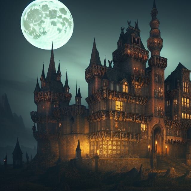 Gothic Castle at Night: Detailed Matte Painting