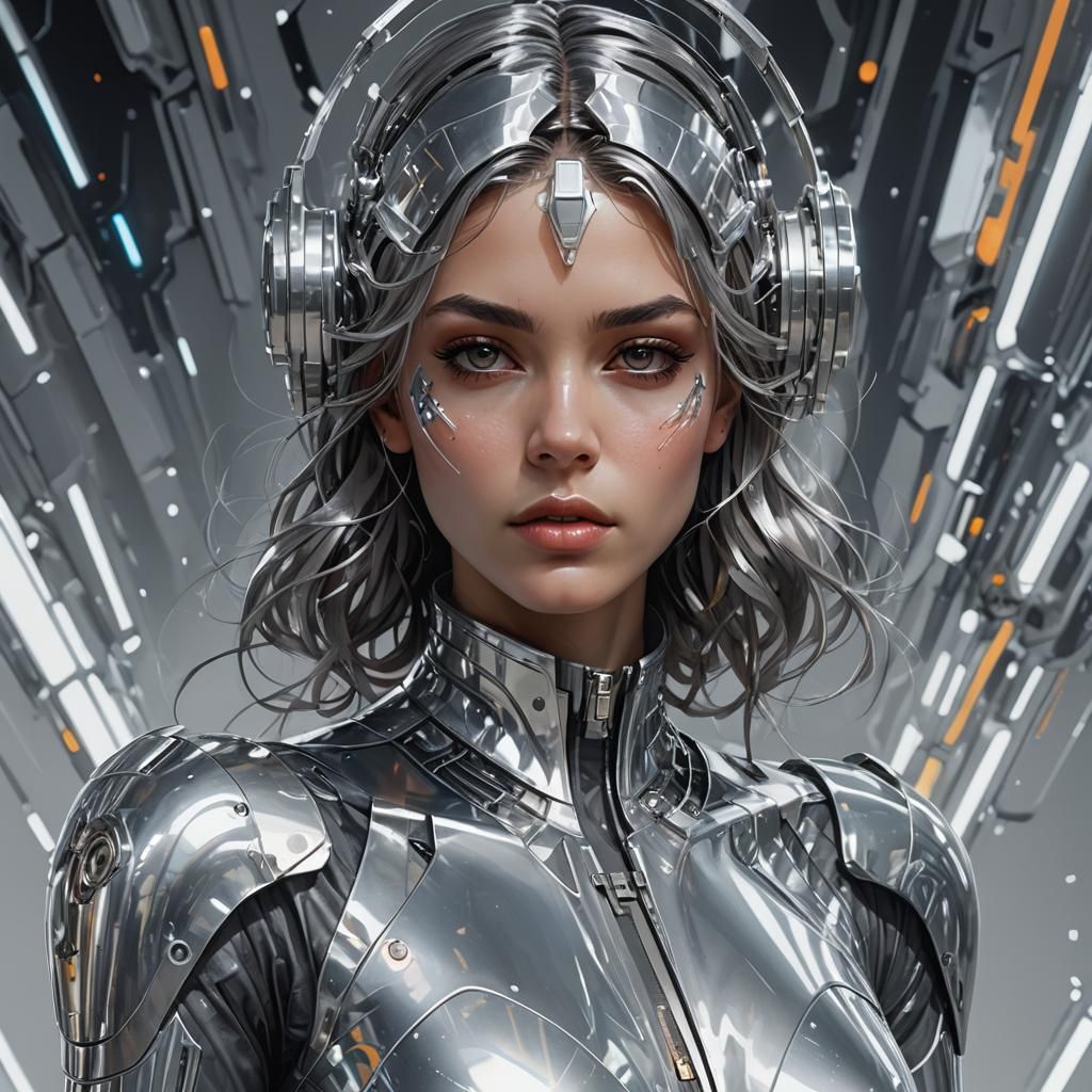 Futuristic Girl in Silver Suit: Neurocore Concept Art