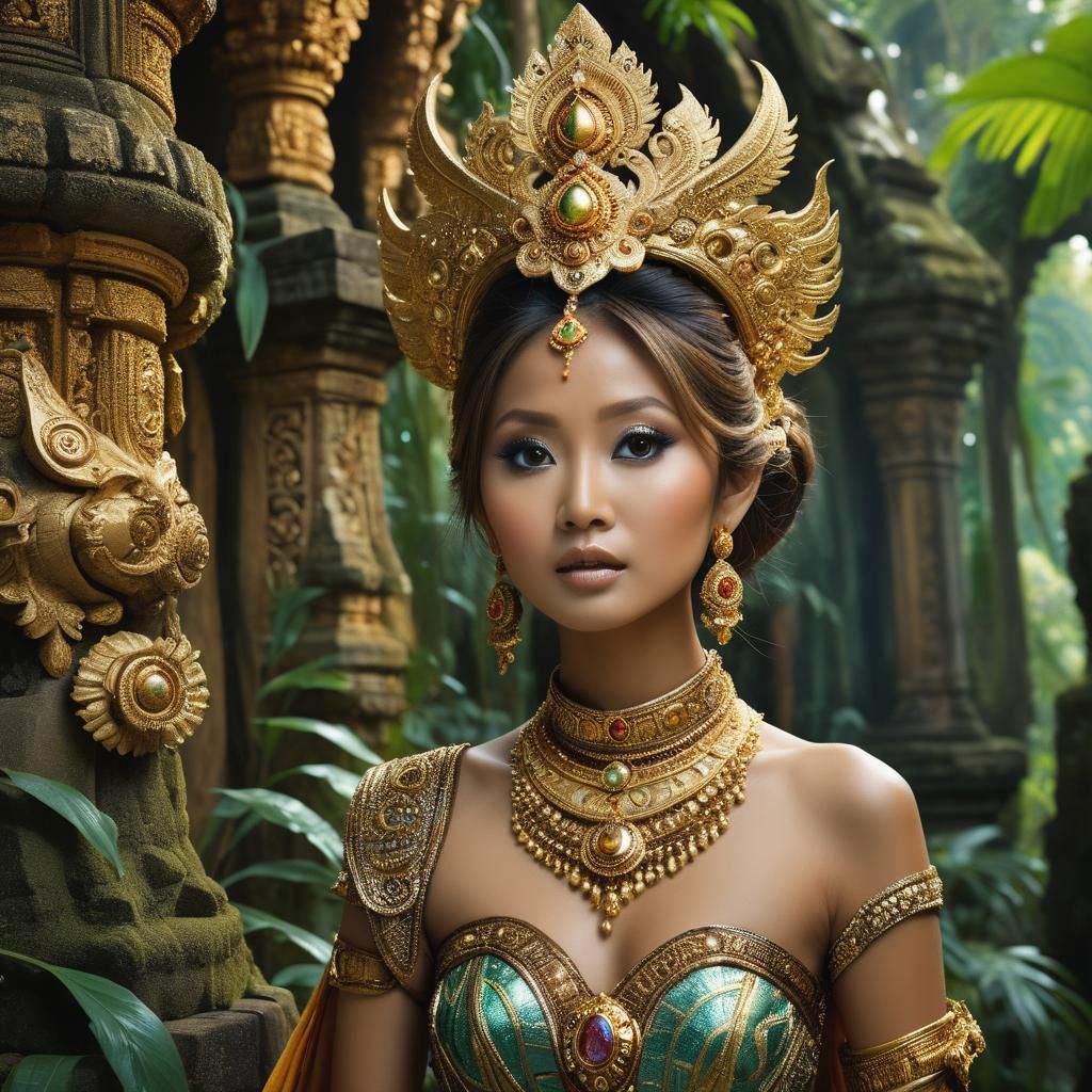 Shakti-Inspired Portrait in Ornate Temple Ruins