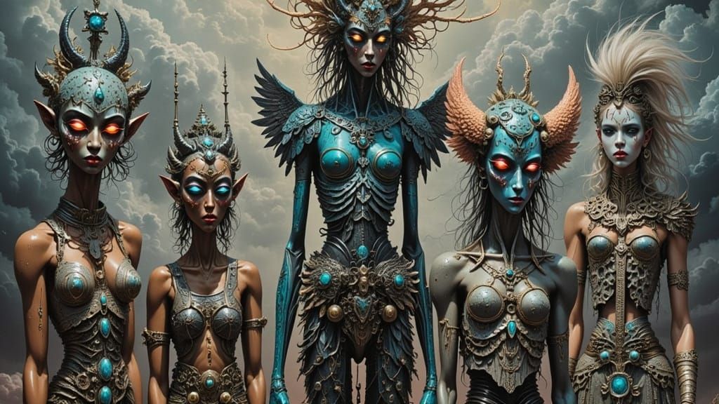 Surreal Tiki Figurines in Dreamlike Horror Synthwave Style