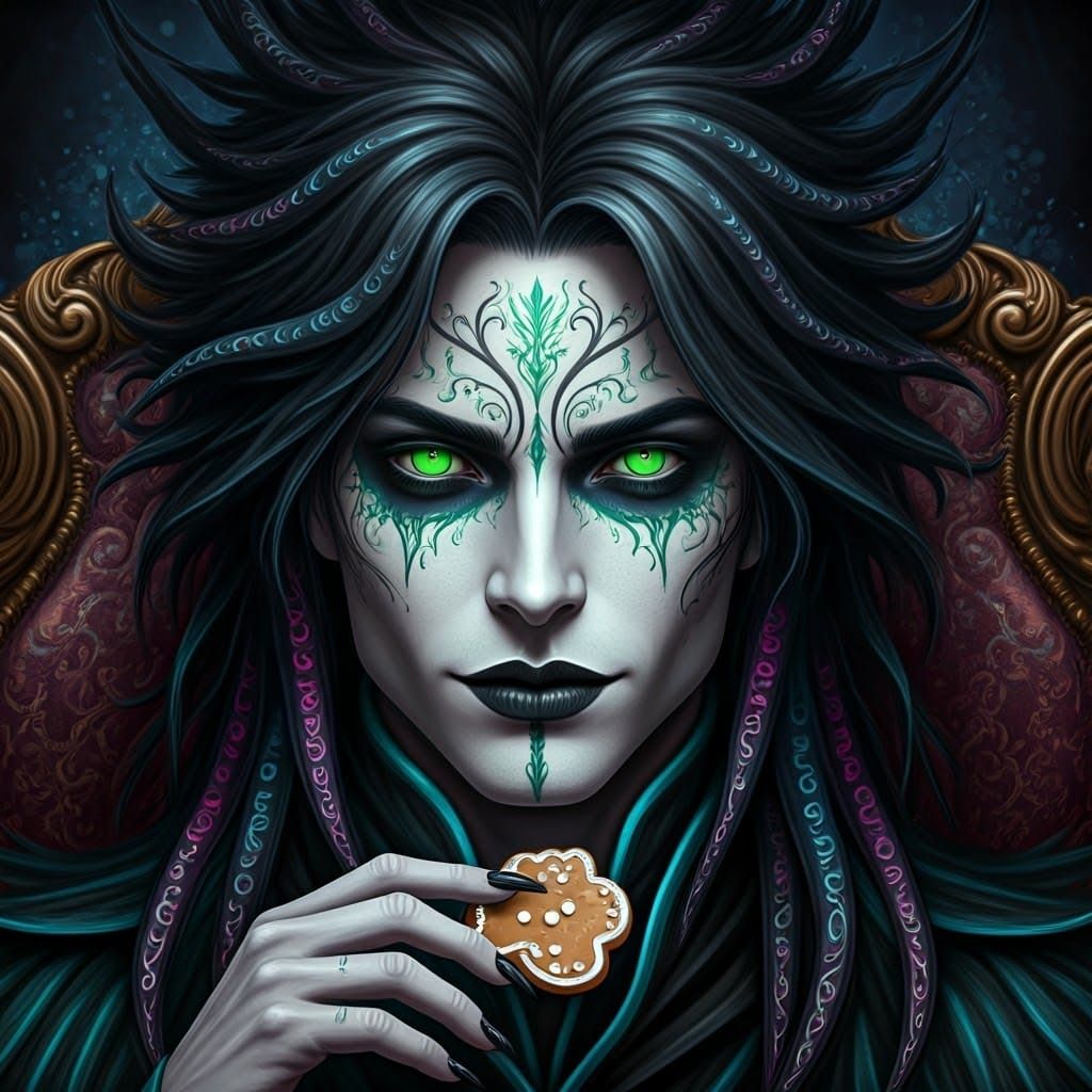 Intricate Portrait of Androgynous Man with Glowing Eyes