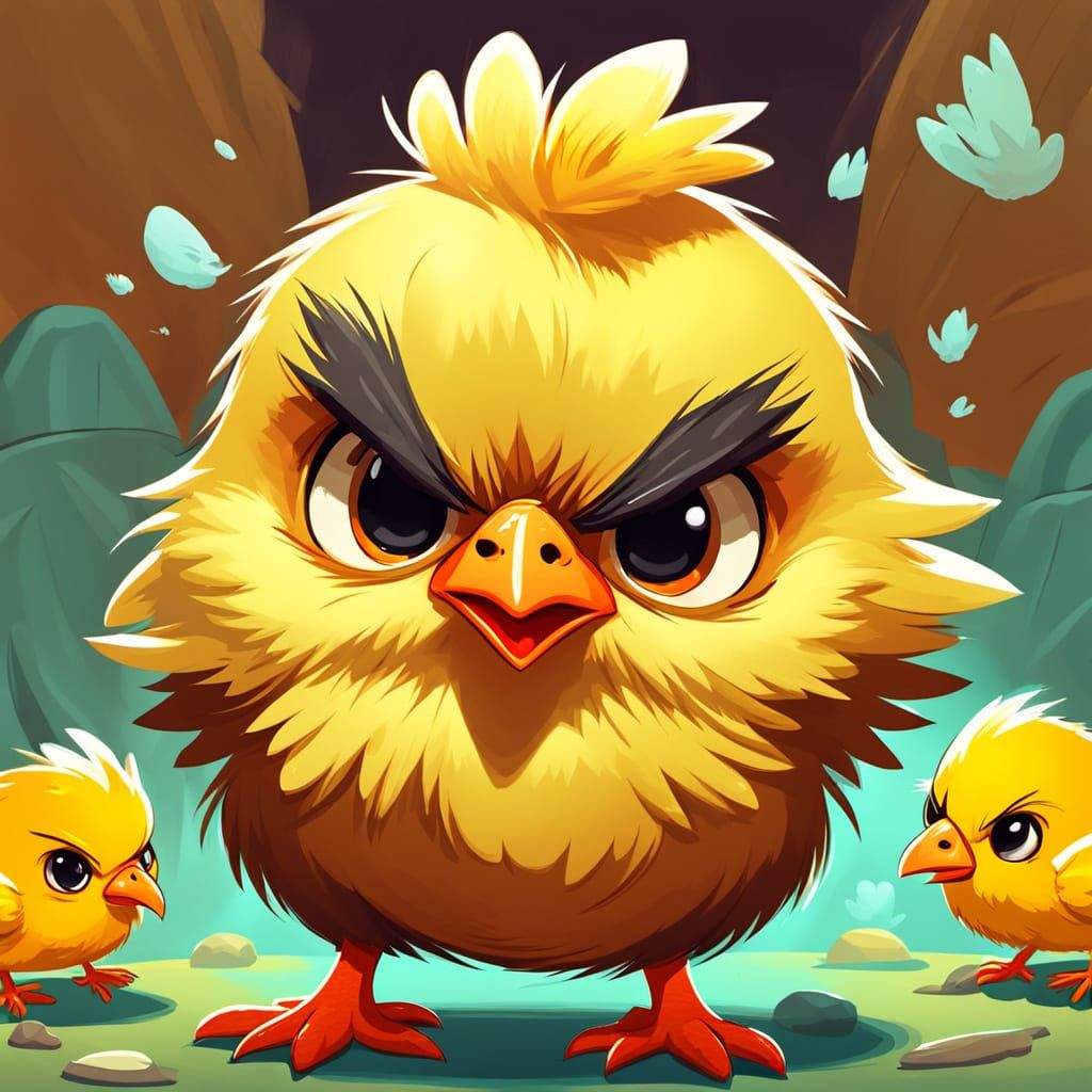 Angry Chick Cartoon in Pastel Colors