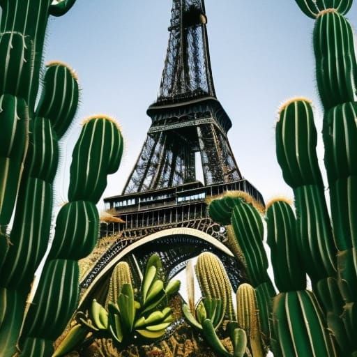 Futuristic Cactus Eiffel Tower in Sci-Fi Style