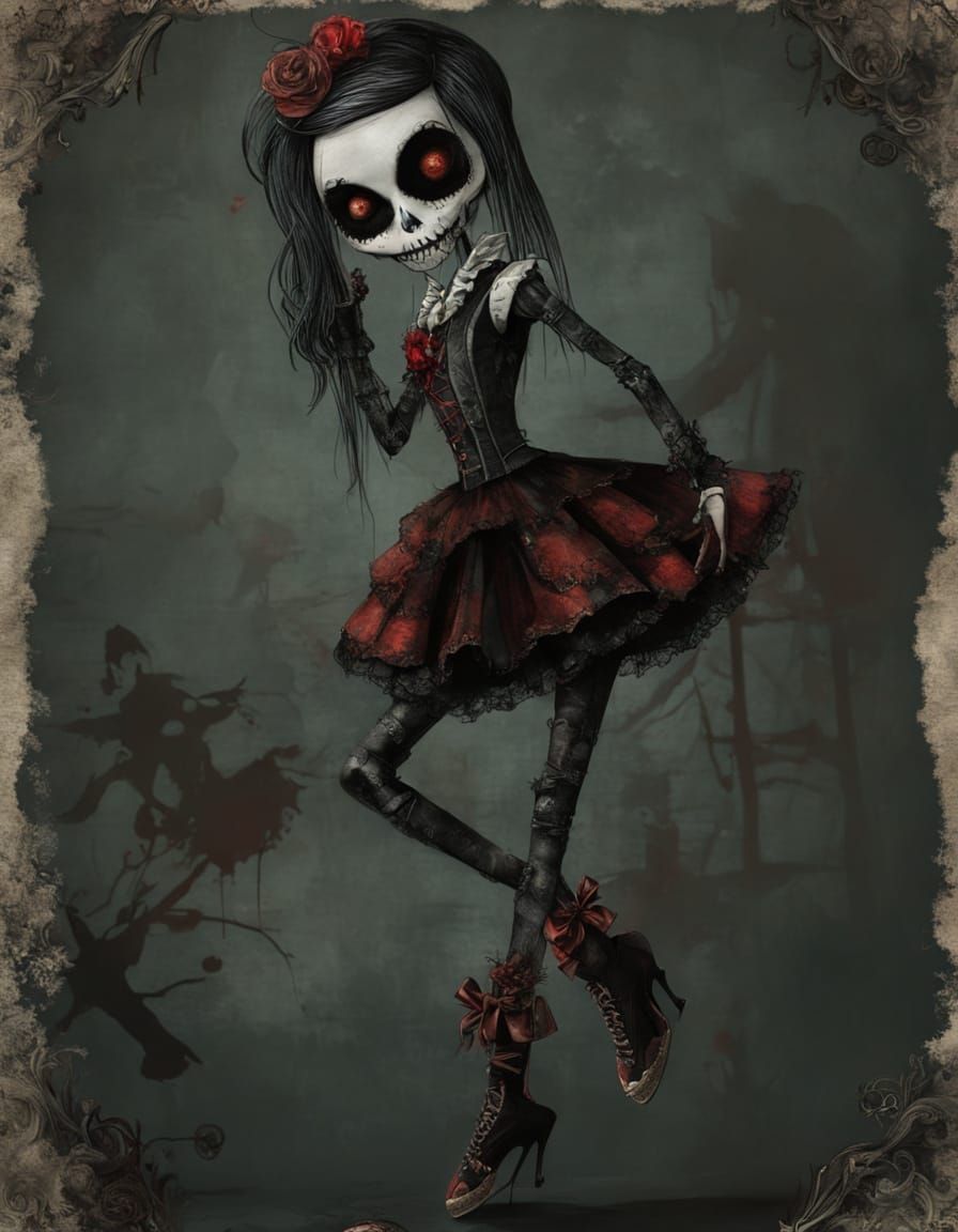 Elegant Gothic Skeleton Ballerina in Victorian Style