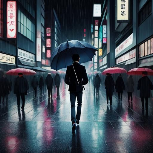 Anime Style: Heartbroken Boy in Rainy City