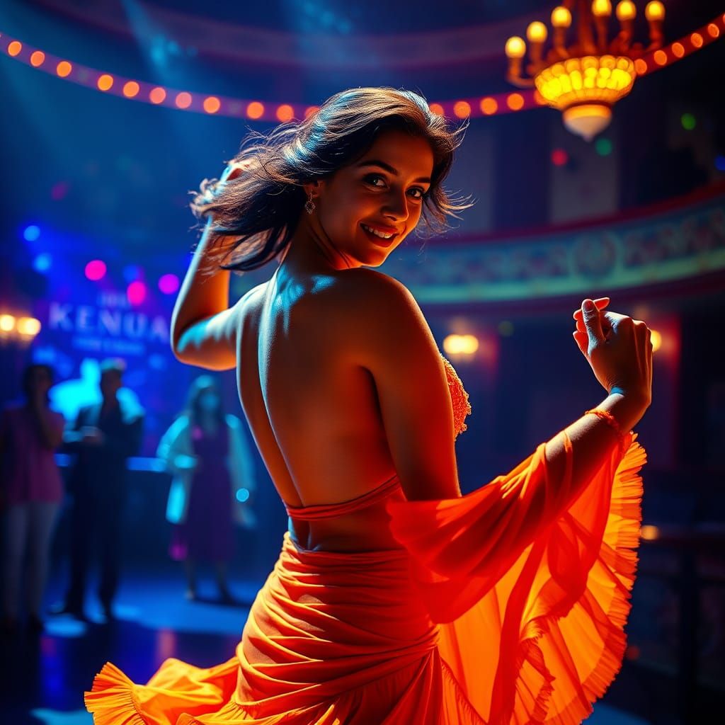 Alluring Salsa Dancer in a Theater, Photorealistic