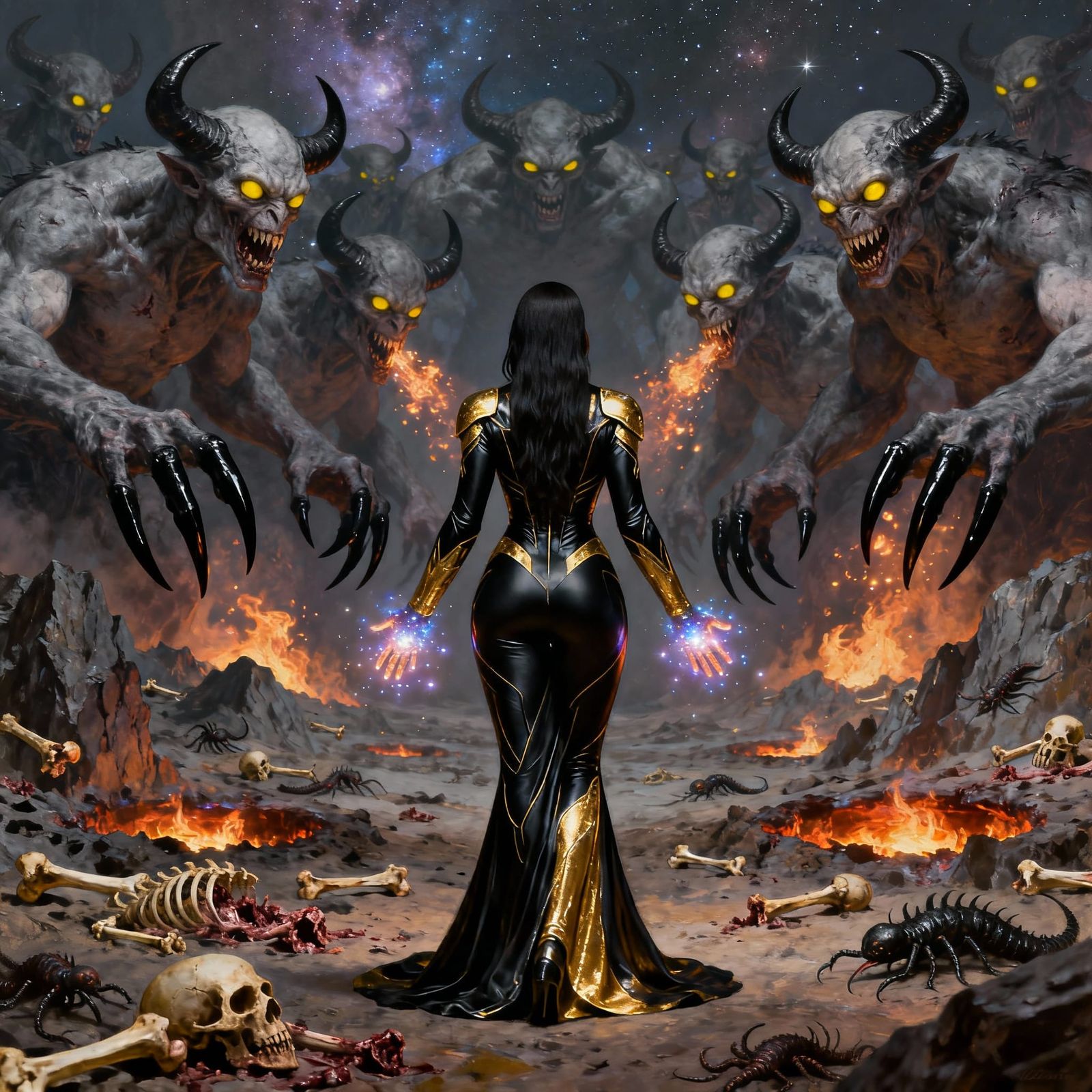 Warrior Goddess Defends Against Monstrous Horde