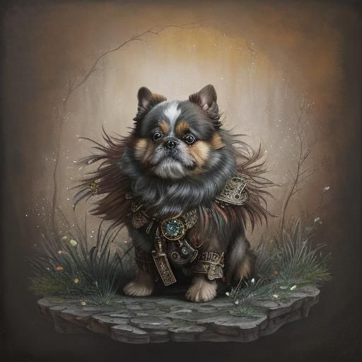 Steampunk Shin Tzu Dog in Patina Style Woodland
