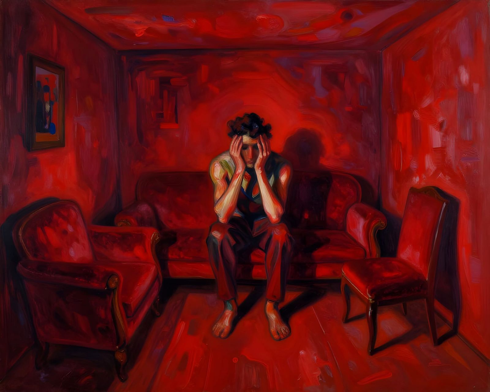 Expressionist Red Room With Distorted Figure