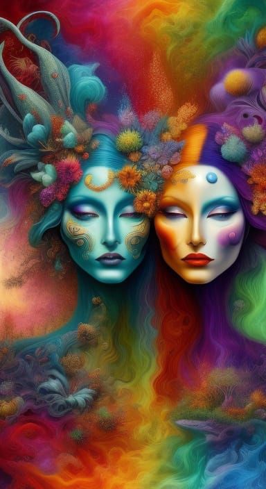 Surreal Sisters Exploring Bizarre Landscape in Digital Paint...