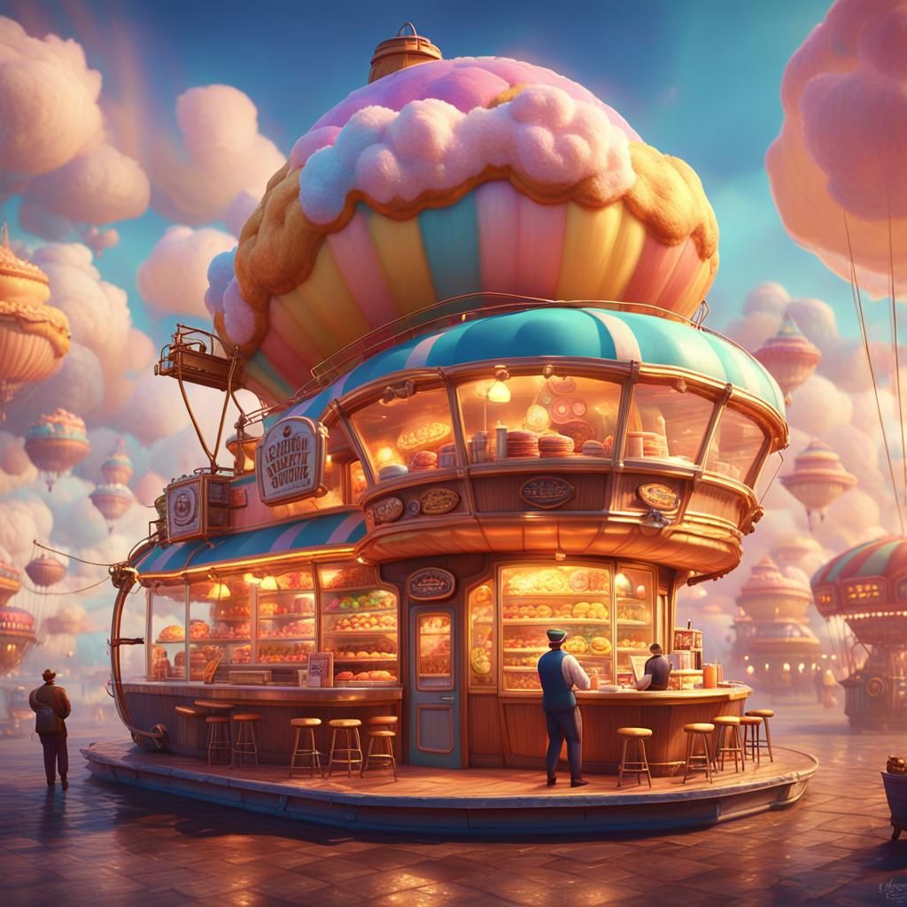 Fantasy Airship Donut Shop: Vintage Advertisement