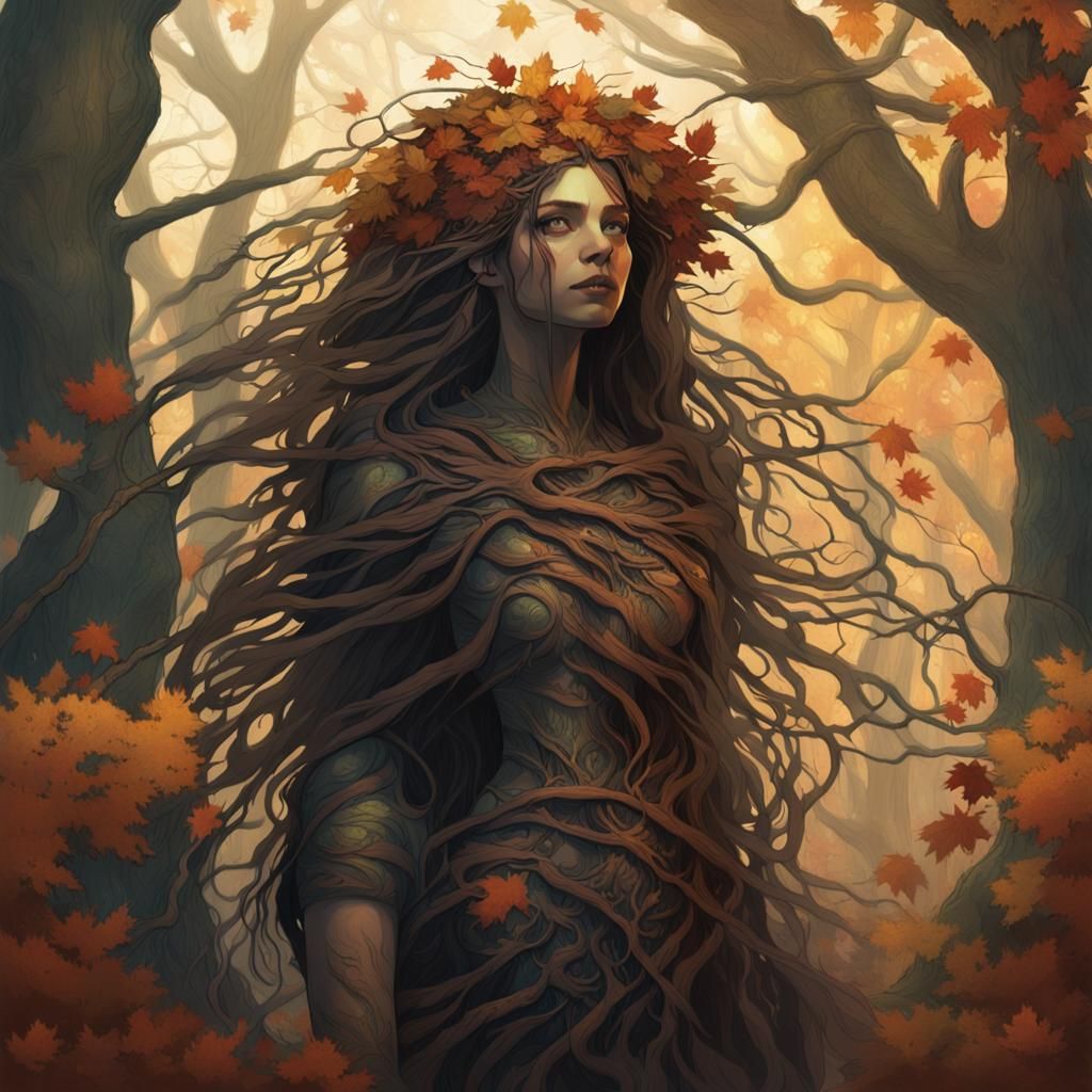 Autumn Dryad in Dark Fantasy Style