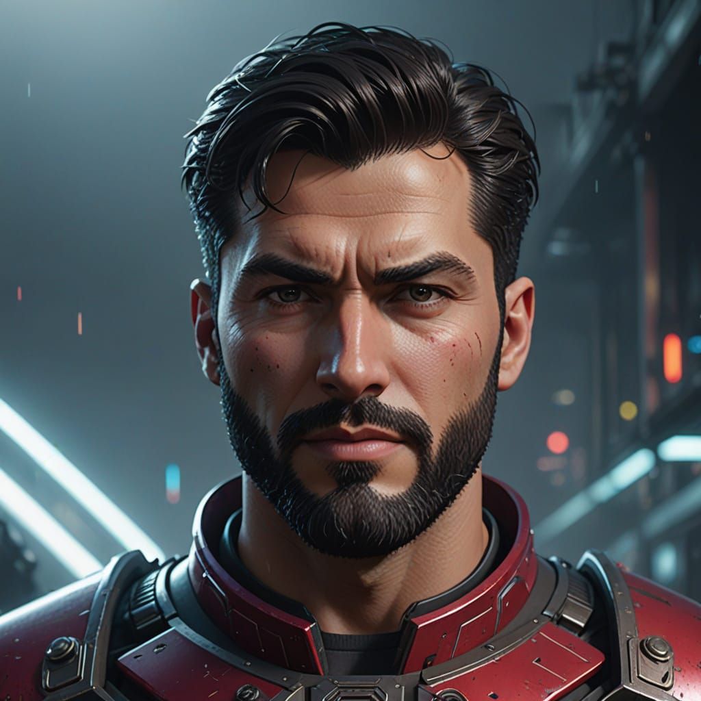 Superhero Bearded Hero in Impressionist Style