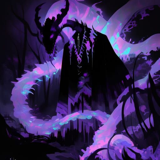 Mysterious Purple Monster in Dark Fantasy Landscape