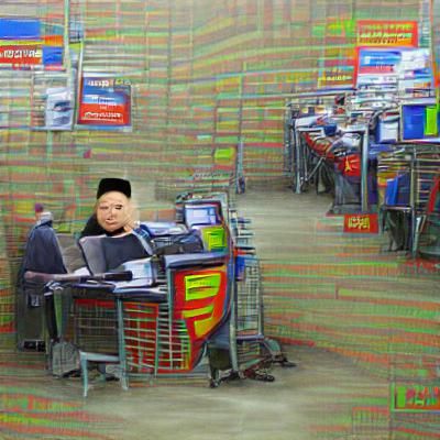 Kim Jong Un at Cyber Walmart in Cyberpunk Style