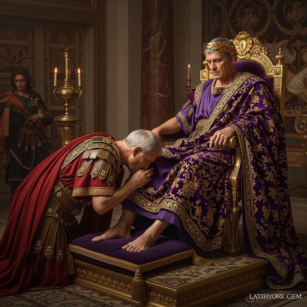 Roman Emperor on Gold Throne in Ornate Toga