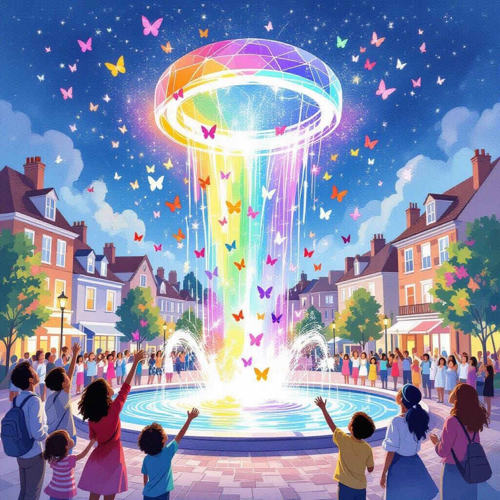Community Celebration with Rainbow Portal: Watercolor Style