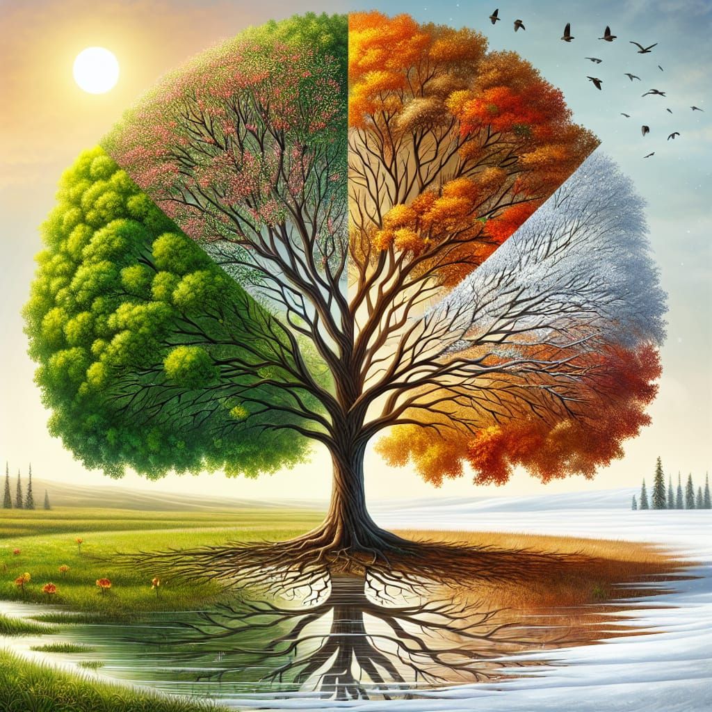 Four Seasons Tree in Open Field