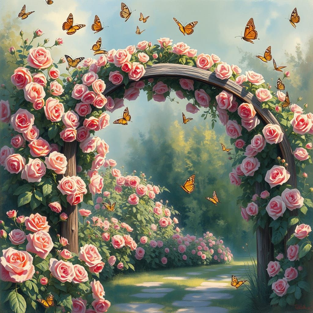 Enchanted Rose Garden in Impressionist Style