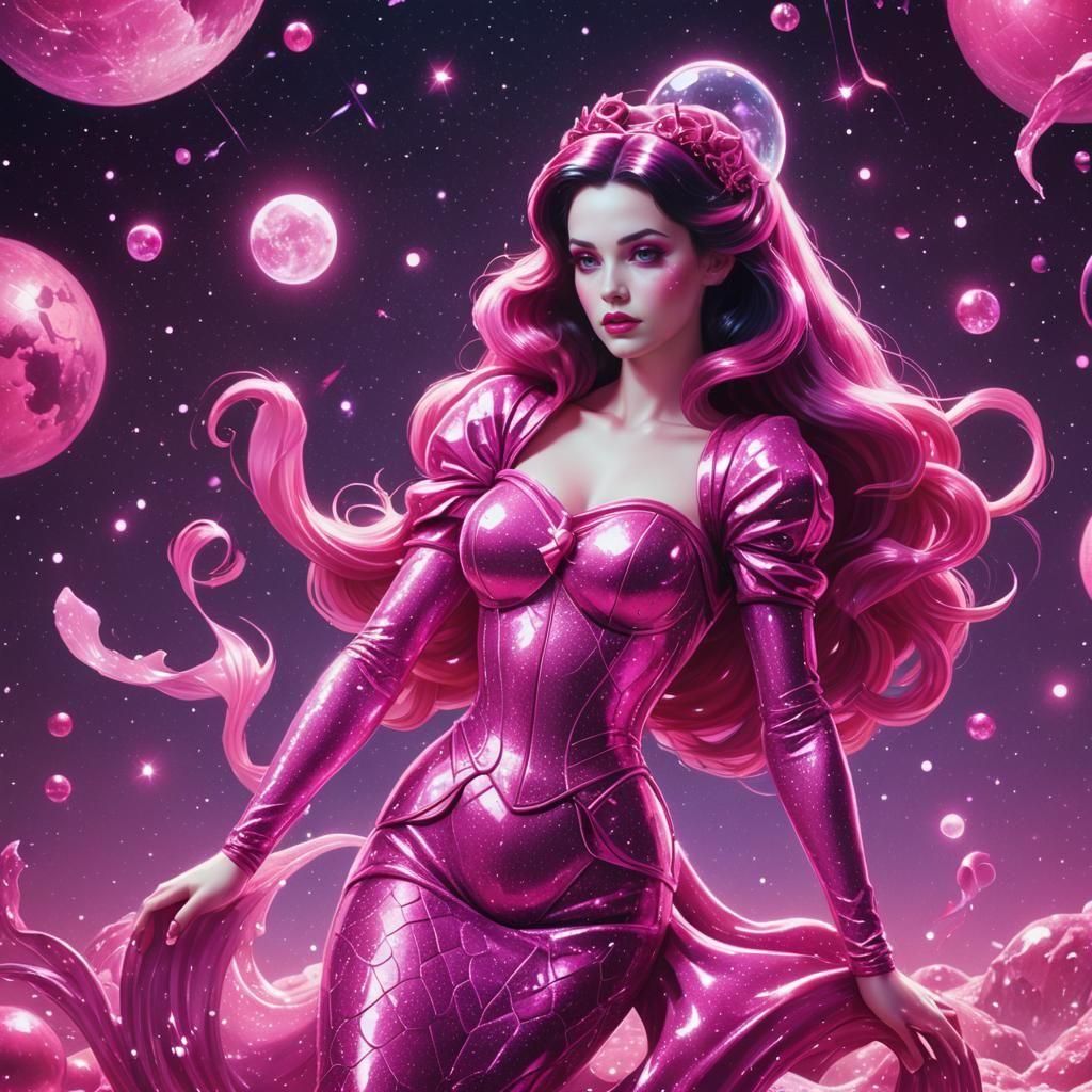 Snow White Space Mermaid with Synthwave Style