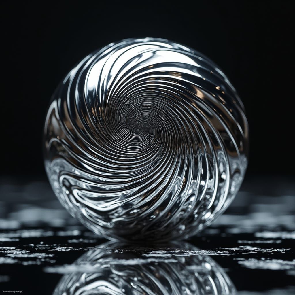 Chrome Sphere Optical Illusion on Mirror