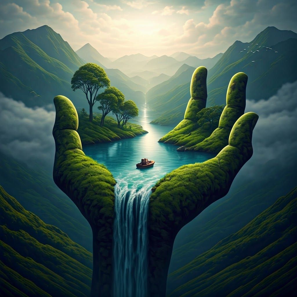 Rivers are pouring from her hand