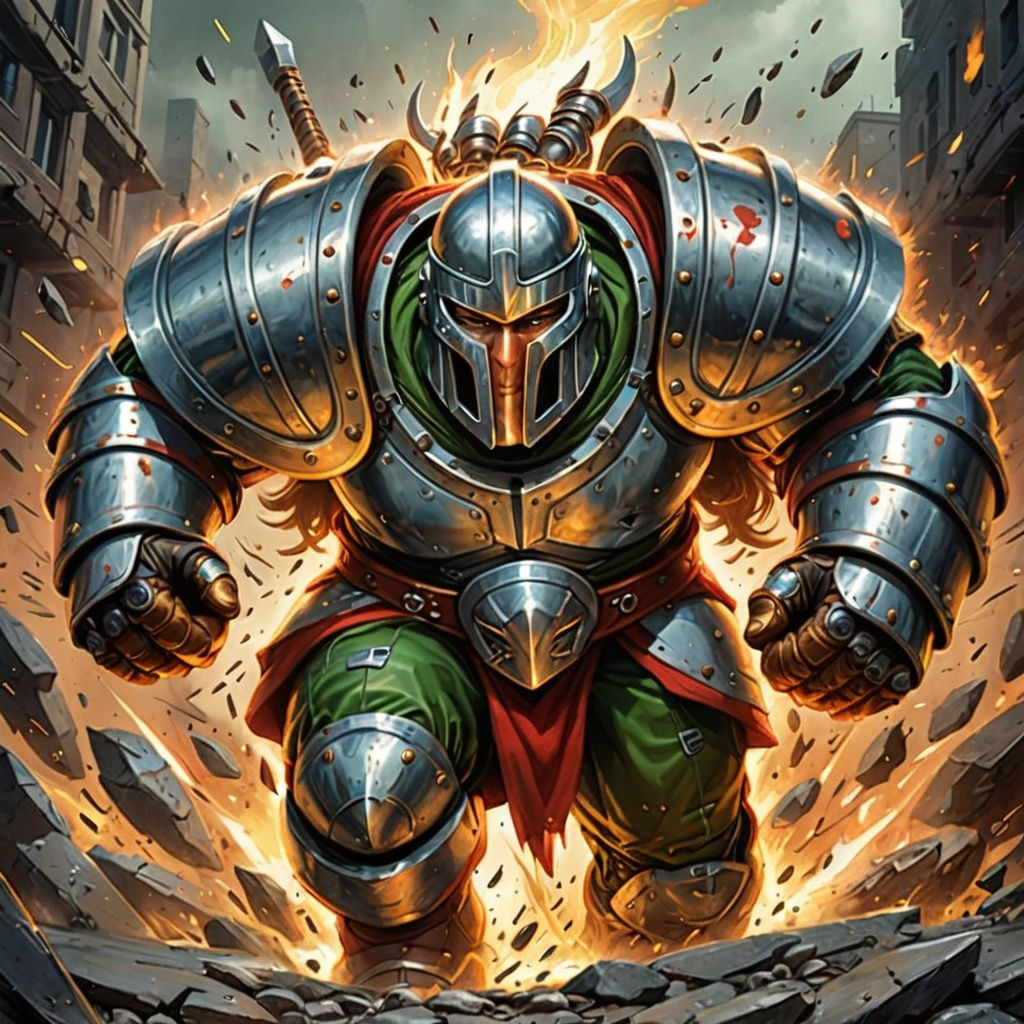 Retro-Futuristic Warrior in Full Charge