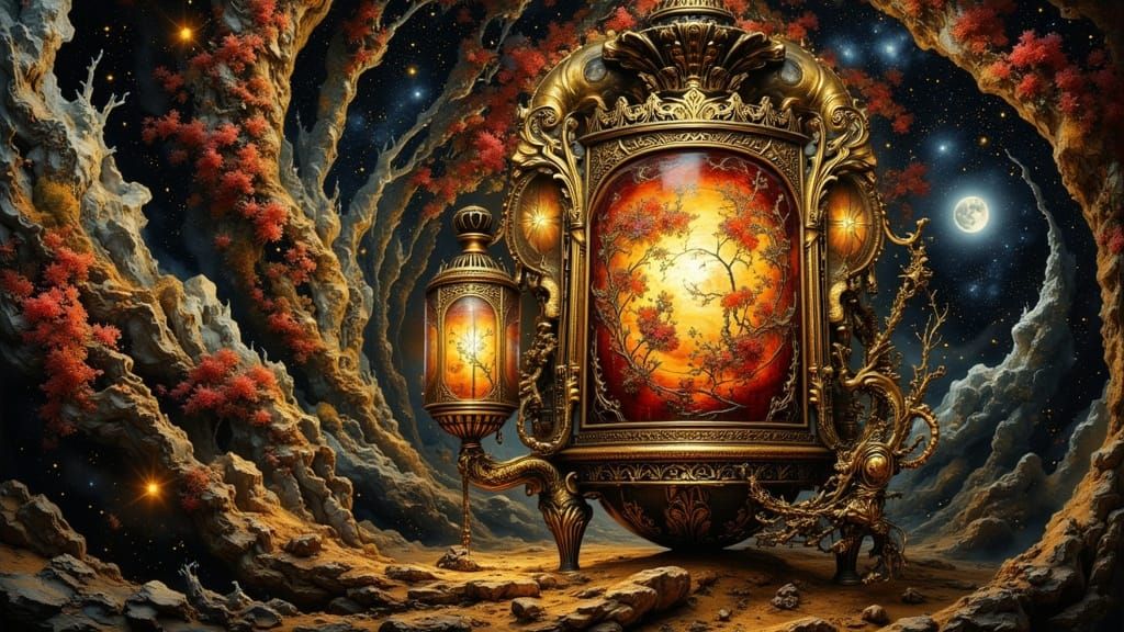 Fantastical Venetian Lantern in Dark Oil Paint Style