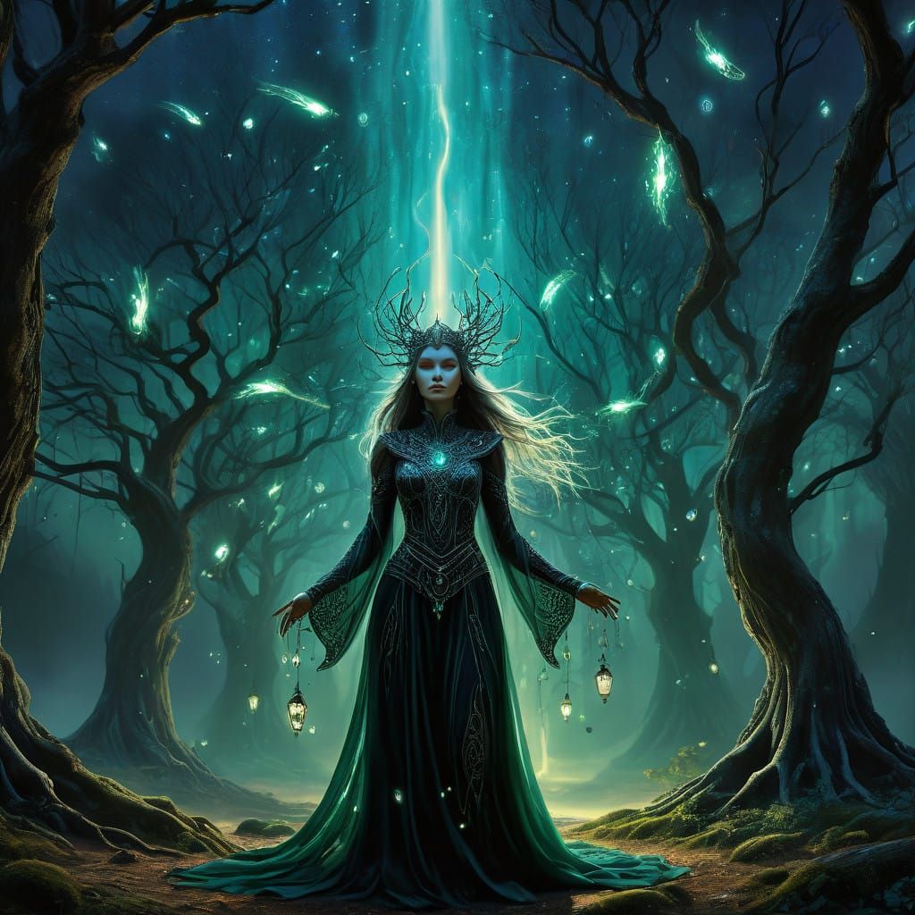 Enchanted Twilight Sorceress in Mystical Black Velvet
