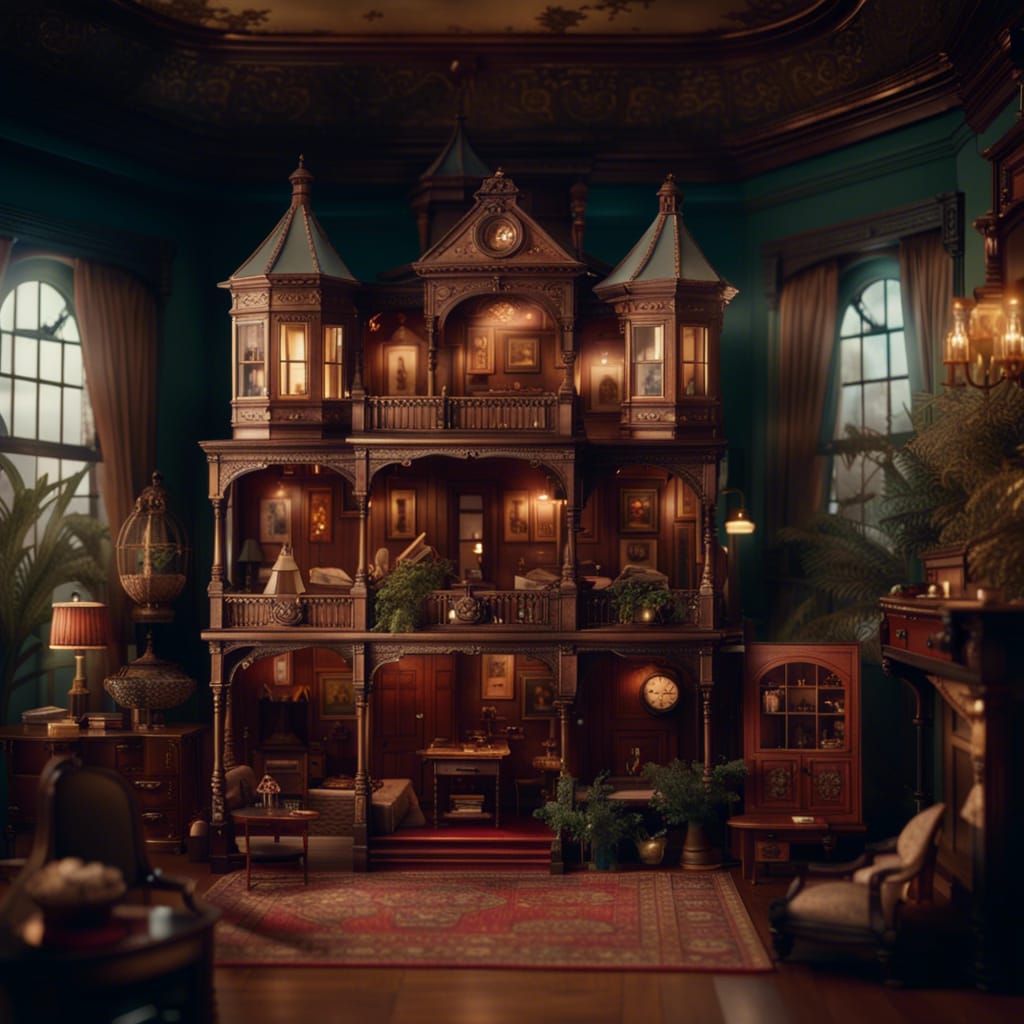Victorian Dollhouse: Detailed Maximalist Digital Painting