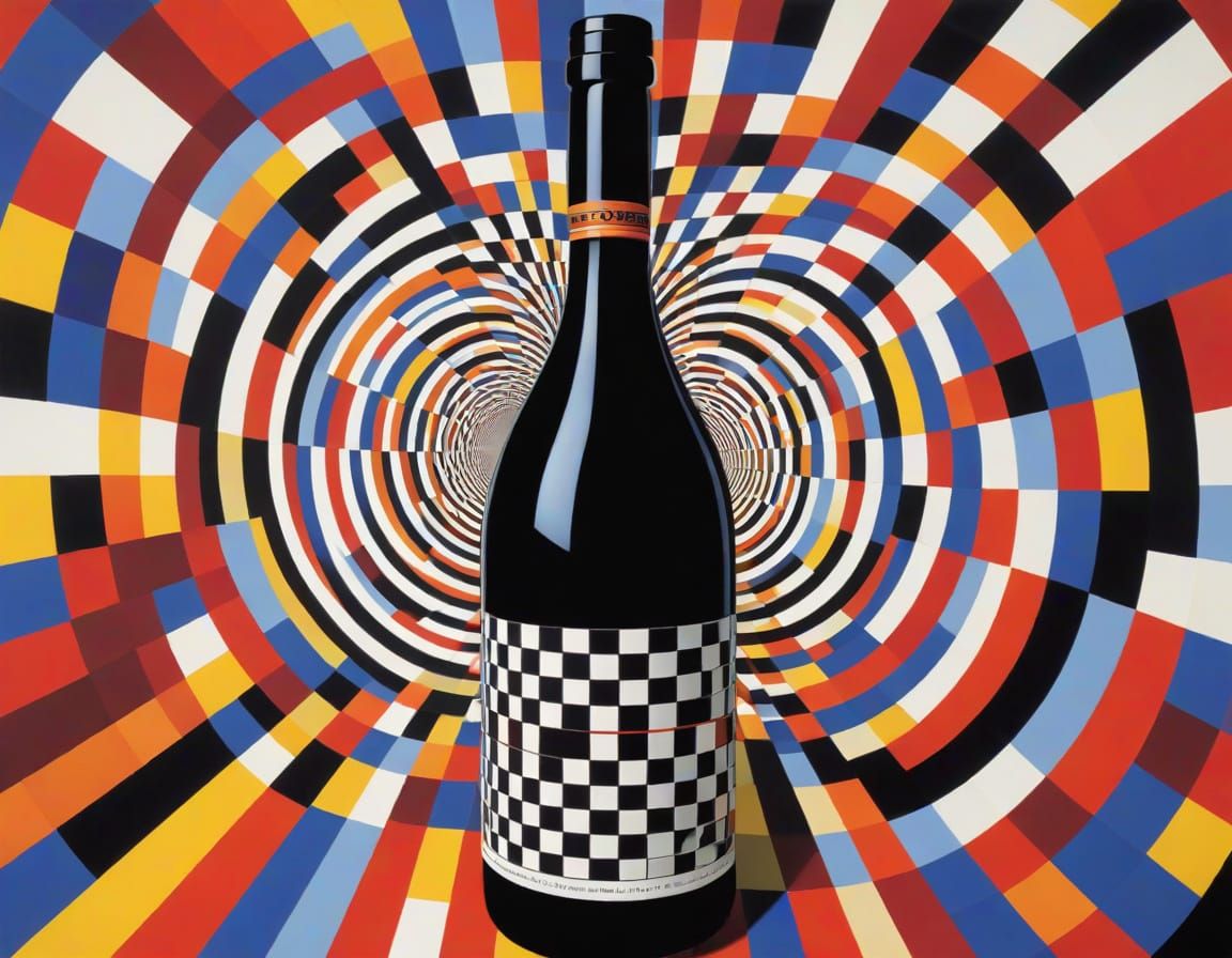 Op Art Wine Bottle in a Kaleidoscope of Colors