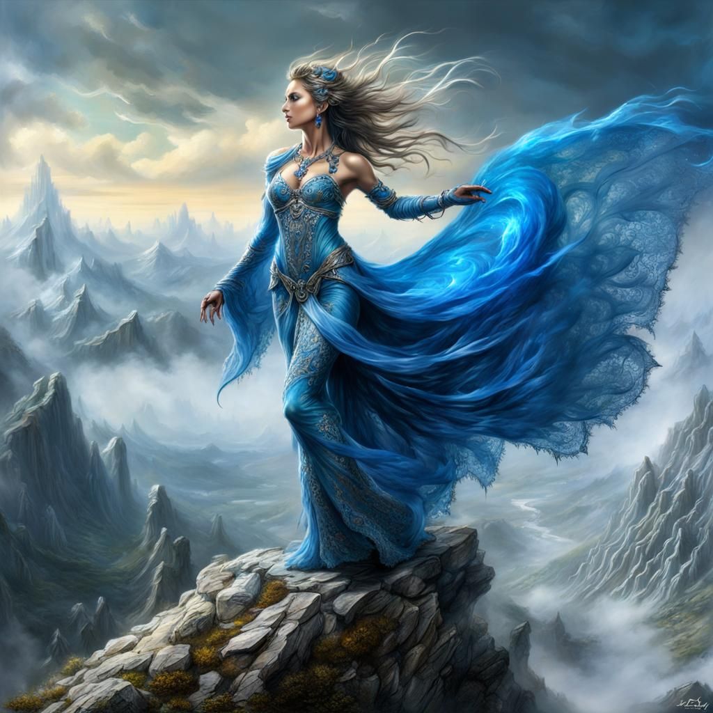 Air Elemental Casting Magic as Fantasy Art