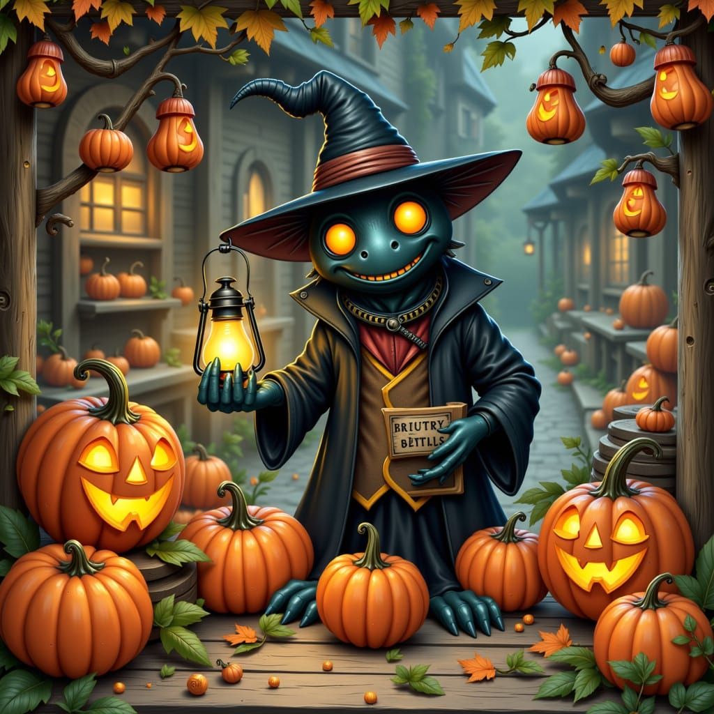 Dullahan's Halloween Farmstall in Folk Art Style