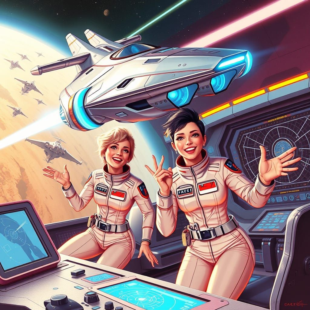 Sleek Spacecraft Soars Above Futuristic Control Room