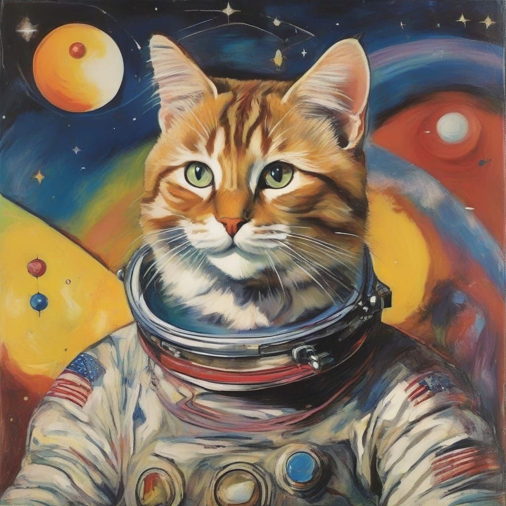 Brave Cat Astronaut in Abstract Style